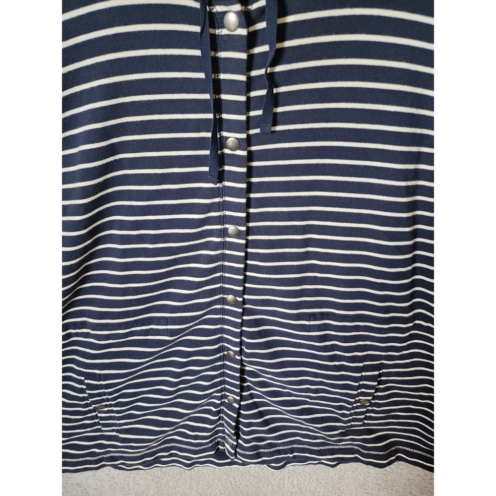 L.L. Bean Snap Front Hoodie Women 3X Blue White Striped Cotton Blend 502733 - Picture 4 of 11